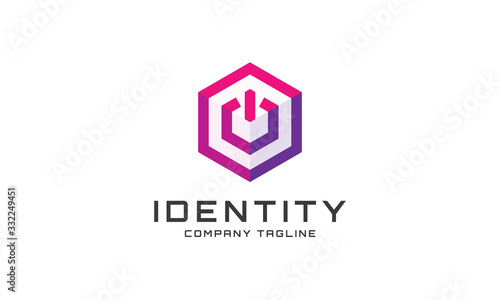 Modern technology logo represents a combination of a cube and power icon. Power symbol logo. Power icon logo for sale.