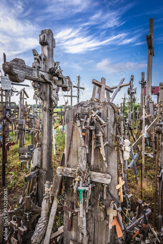 A lot of crosses on Kryziu kalnas - Hll of Crosses - famous pilgrimage site near Siauliai city in northern Lithuania