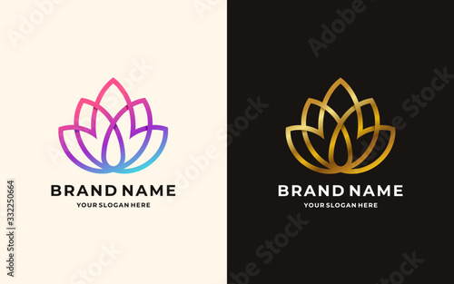 Lotus line flower logo design vector illustration