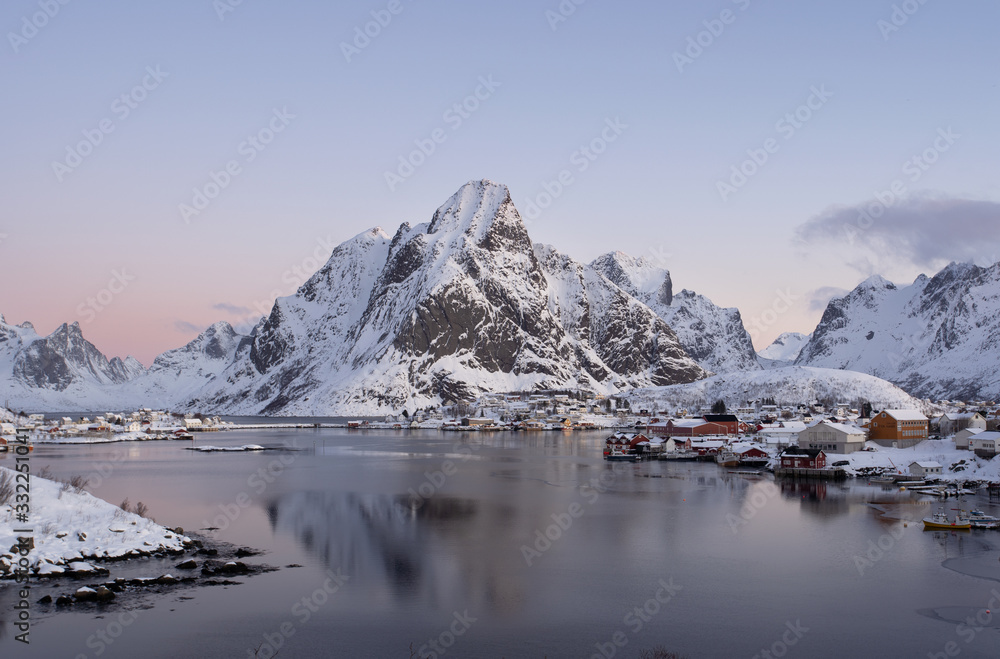 Fototapeta premium Lofoten, Norway landscape, Reine village, Scandinavian nature 