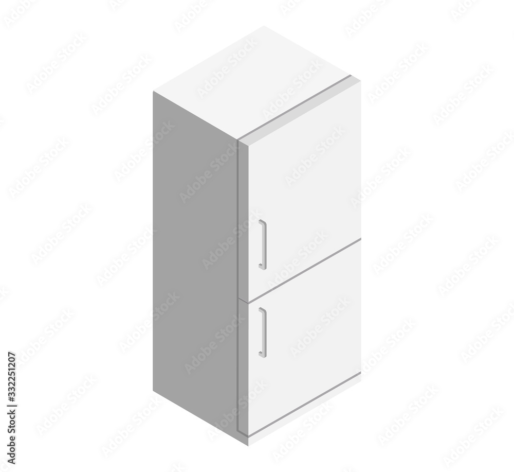 White refrigerator as an element for a common kitchen set on a white background isometric vector illustration White refrigerator as an element for a common kitchen set on a white background isometric vector illustration