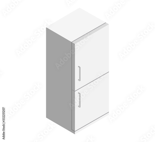 White refrigerator as an element for a common kitchen set on a white background isometric vector illustration