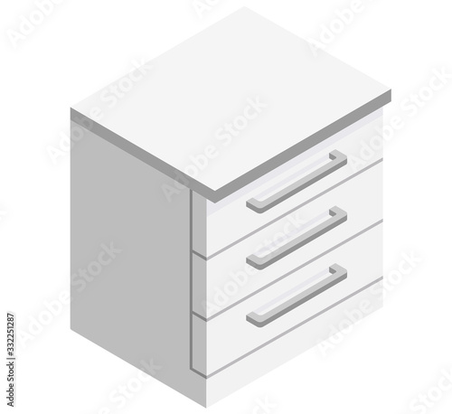 White kitchen cabinet as an element for a common kitchen set on a white background isometric illustration vector