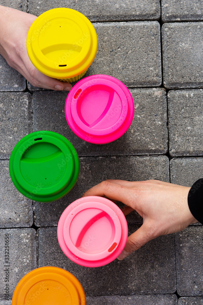 bamboo reusable coffee or tea cups mugs with multicolor silicone cap. bamboo reusable coffee or tea cups mugs with multicolor silicone cap.