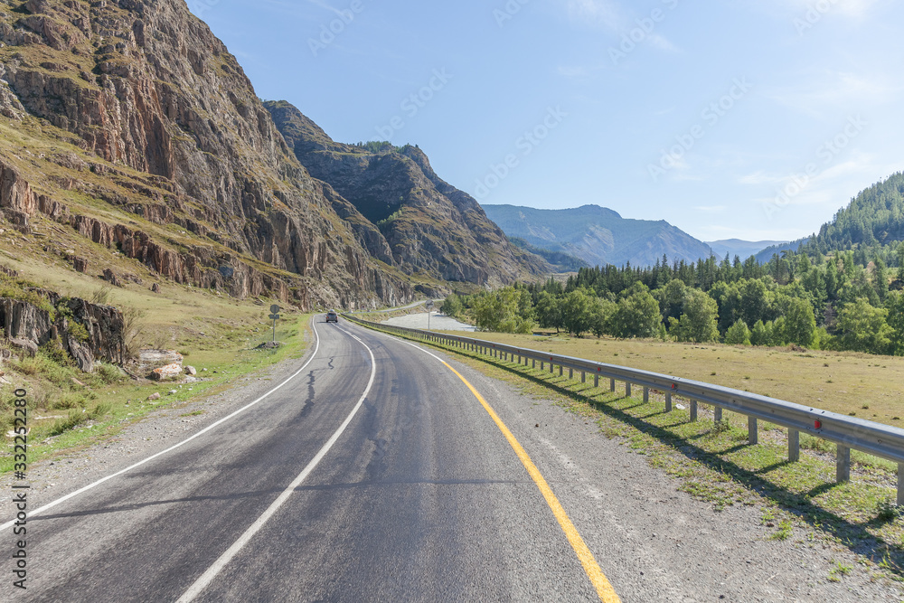Summer in Altai Russia, road to Altai Mountains, Beautiful summer viewof Altai mountains.