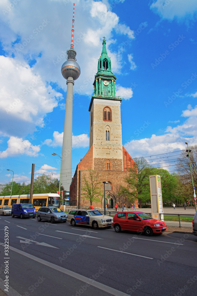 Television tower and Marienkirche Church in Berlin