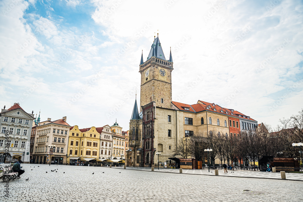 Fototapeta premium Prague, Czech republic - March 19, 2020. Old Town Square without tourists during coronavirus crisis