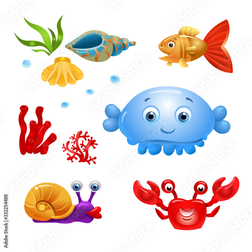 Vector fish on a white background. Cartoon fish characters. Isolated fish on a white background. Sea fish. Vector illustration