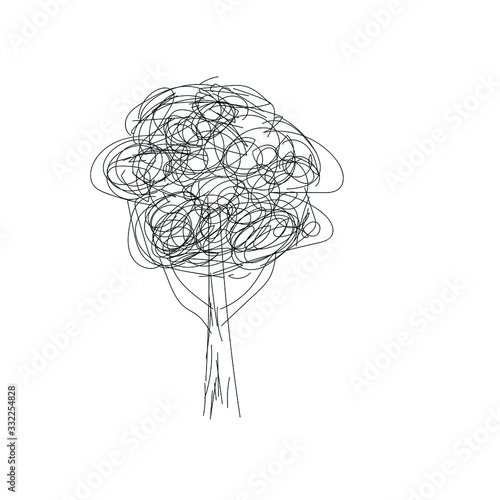 Pine tree illustration in doodle style. This object is isolated on a white background.