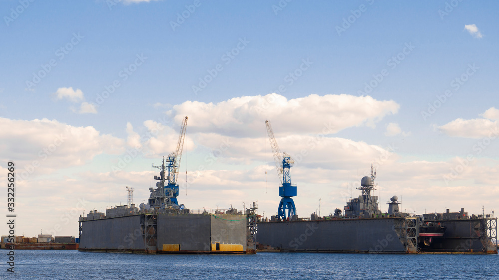 Floating docks with ships under repair