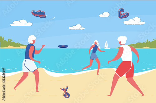 Senior Active People Enjoying Summer Sea Vacation.