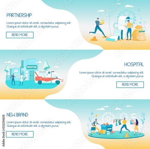 Header Banner Flat Set for Business and Medicine