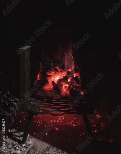 fire in fireplace