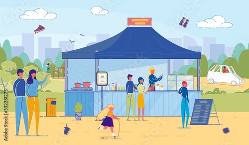 Man and Woman Buy Fastfood in Street Food Stand
