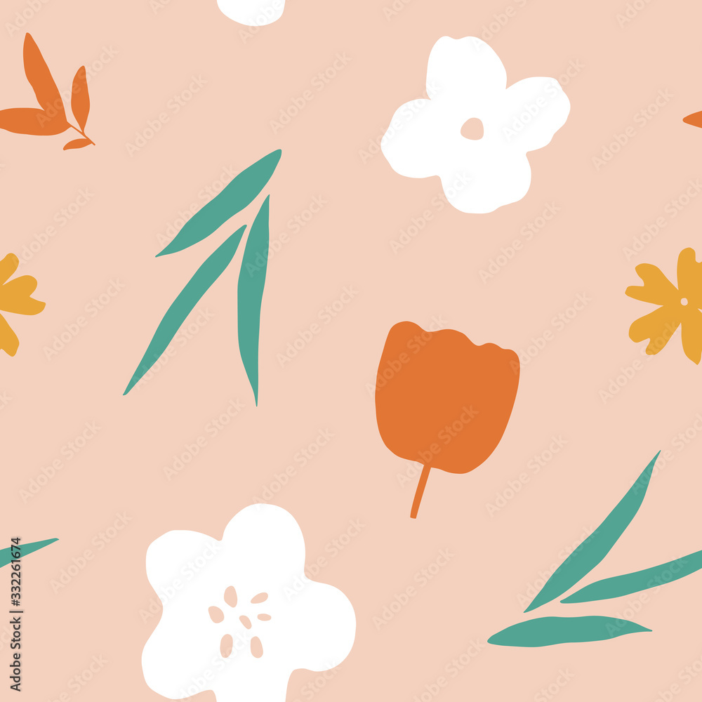 Floral seamless pattern. Vector repeated background with plant and flowers elements. Surface design Floral seamless pattern. Vector repeated background with plant and flowers elements. Surface design