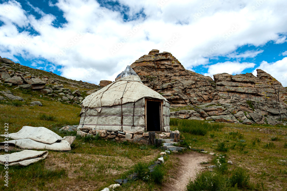 A traditional Mongolian yurt  (ger) is a portable, round tent covered with skins or felt and used as a dwelling by Mongolian nomadic groups in the steppes of Central Asia.