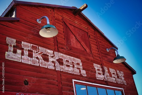 Photographs on signs in Pioneer Town. photo