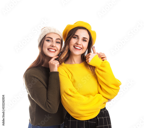 Young women in warm sweater...