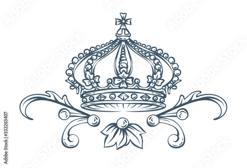 Floral decorative vector crown with ornamental elements, rococo and baroque style