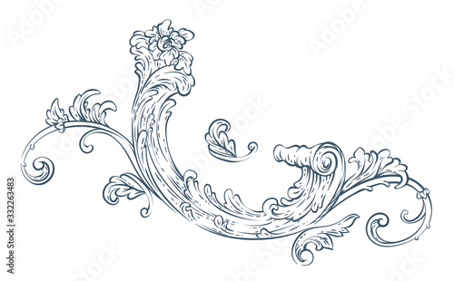 Floral decorative vector elements, rococo and baroque style