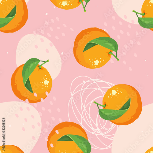 Tropical seamless pattern with oranges. Vector illustration