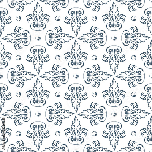 Seamless pattern with baroquefloral designs, rocco style and swirls elements photo