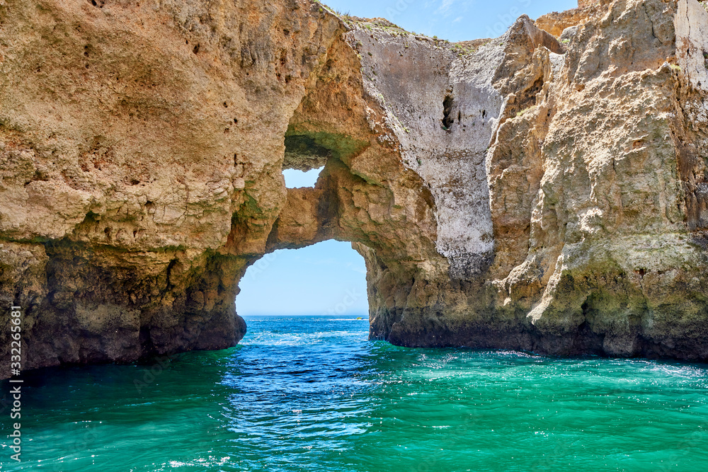 Portugal. Lagos. Labyrinth of grottoes along the coast of Cape Ponta da Piedade