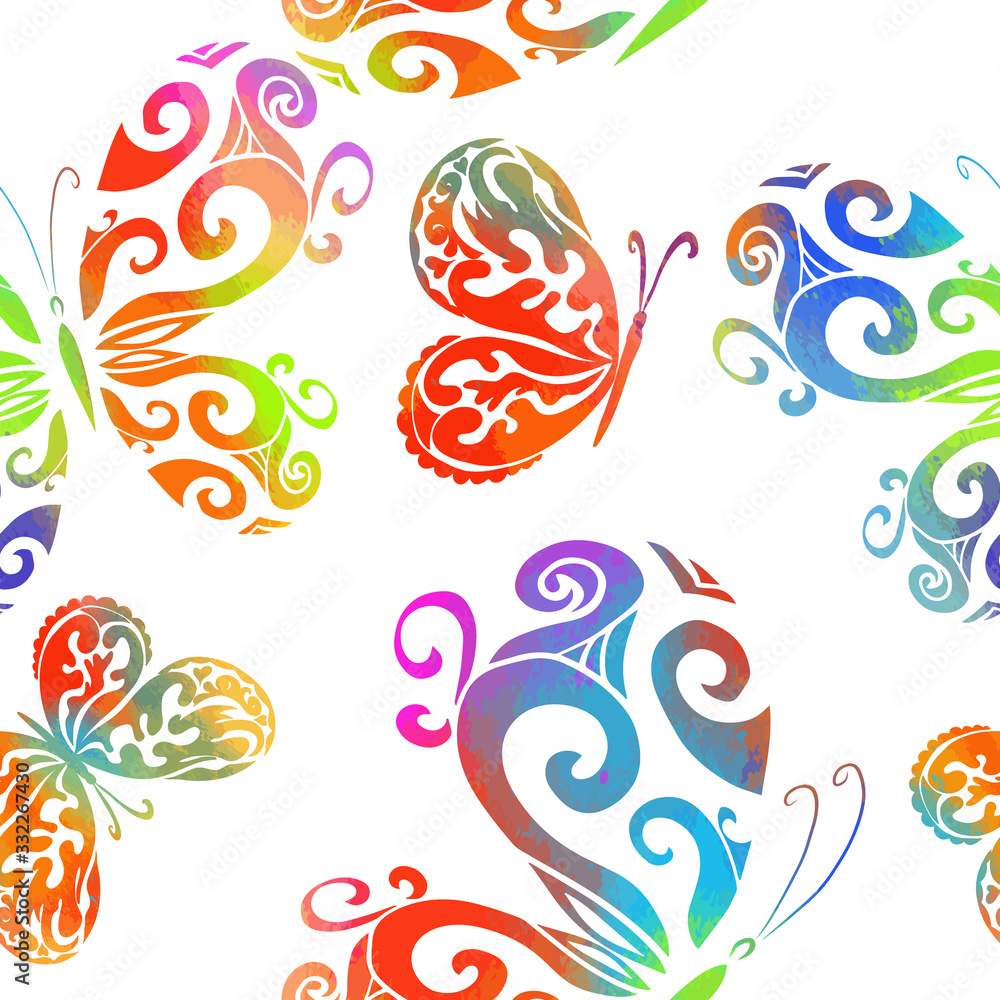Flying butterflies in watercolor. Seamless background. Mixed media. Vector illustration Flying butterflies in watercolor. Seamless background. Mixed media. Vector illustration