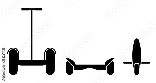Electric scooter icon set. Simple style set of 9 electric gyroboard - stock vector