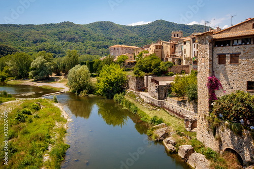 Old bridge over the river Fluvia in medieval town of Besalu  province Girona  Spain