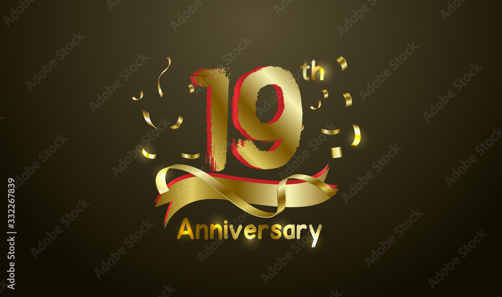 Anniversary celebration background. with the 19th number in gold and with the words golden anniversary celebration. Anniversary celebration background. with the 19th number in gold and with the words golden anniversary celebration.