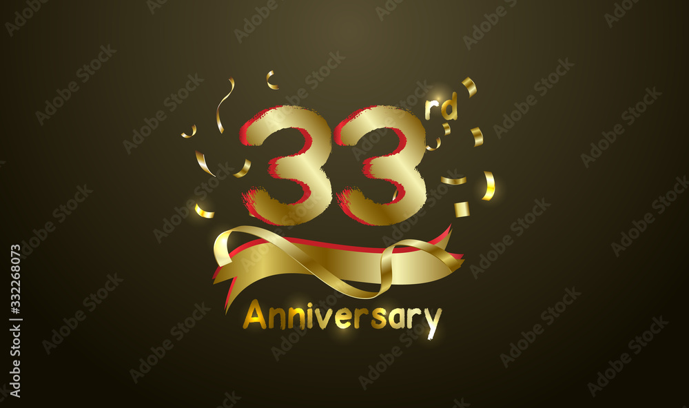 Naklejka premium Anniversary celebration background. with the 33rd number in gold and with the words golden anniversary celebration.