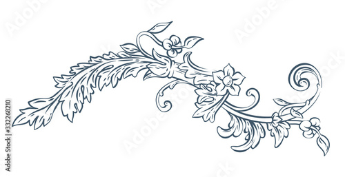 Floral decorative vector element, rococo and baroque style