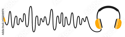 Headphones with wave cord, headphone icon, love music sign – stock vector