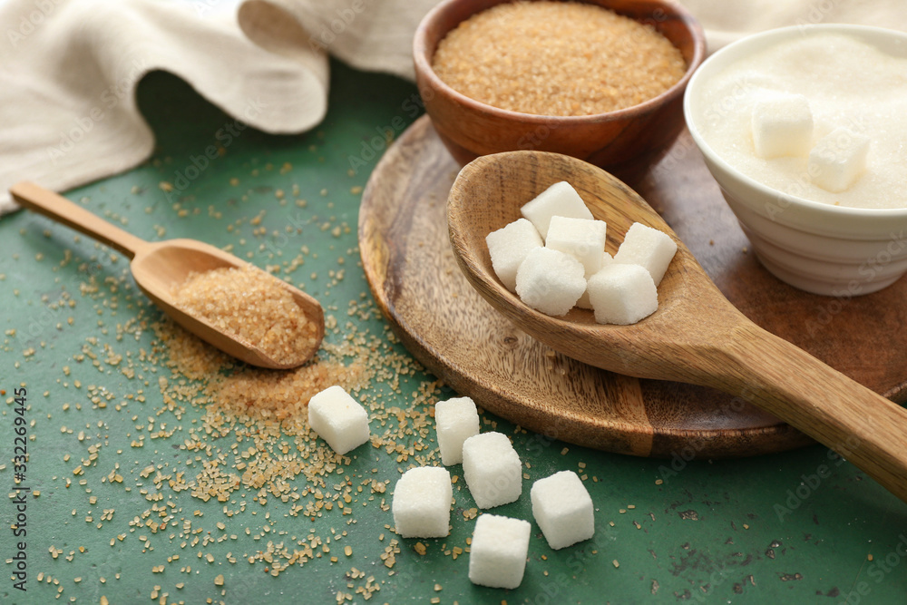 Different sugar on color background Different sugar on color background