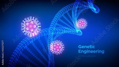 DNA sequence and COVID-19 infection virus cells. Coronavirus 2019-nCov. Abstract novel coronavirus bacteria. DNA molecules structure mesh. Pandemic risk medical background. Vector illustration.