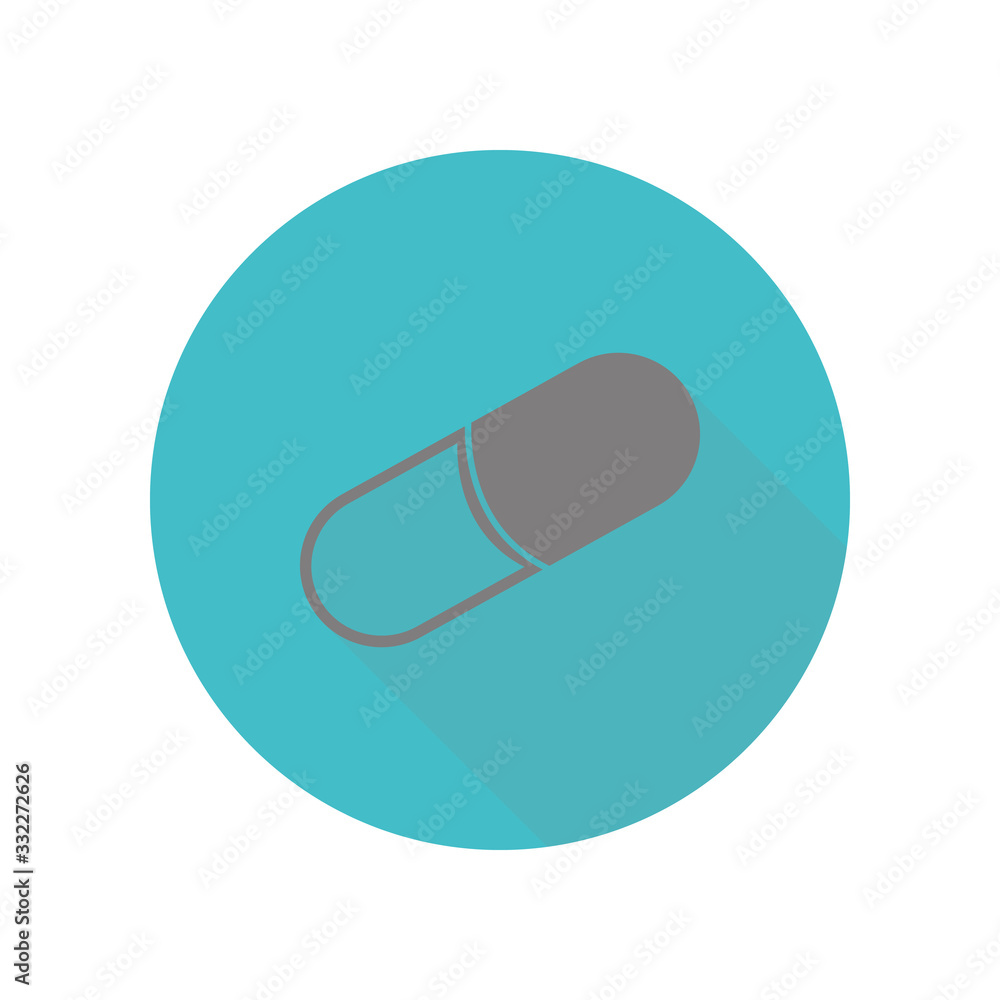 Pill long shadow icon. Simple glyph, flat vector of web icons for ui and ux, website or mobile application Pill long shadow icon. Simple glyph, flat vector of web icons for ui and ux, website or mobile application