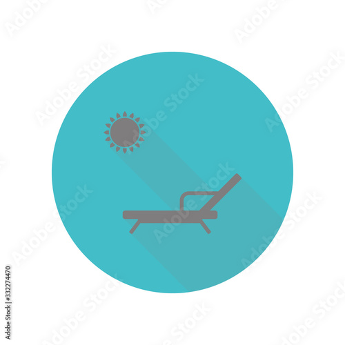 Beach chair with sun long shadow icon. Simple glyph, flat vector of web icons for ui and ux, website or mobile application