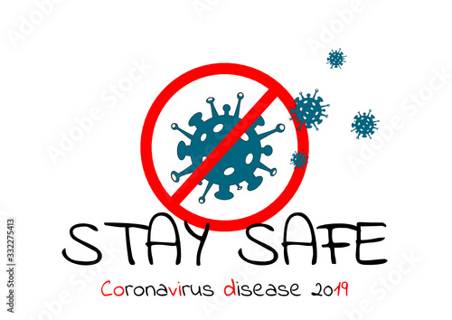 Covid-19. Coronavirus disease (2019-nCoV) vector design. Stay Safe. Web banner concept. Awareness, prevent, information, news. Coronavirus icons and prohibition sign. 
