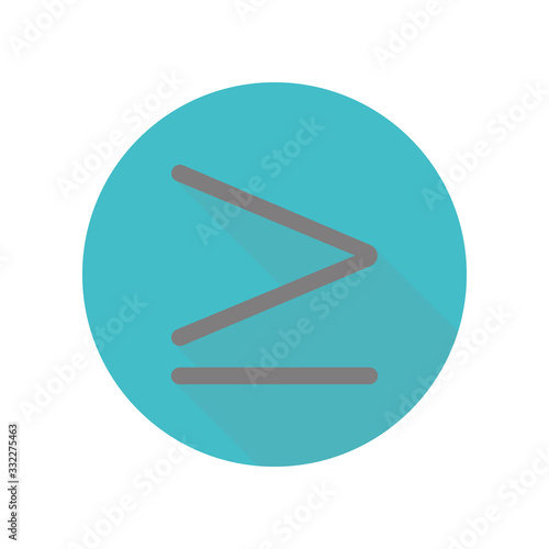 More or equal symbol long shadow icon. Simple glyph, flat vector of web icons for ui and ux, website or mobile application