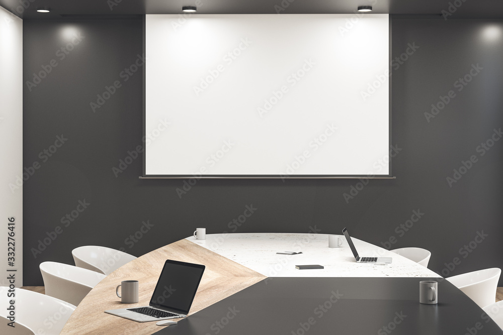 Clean meeting room interior with blank tv screen