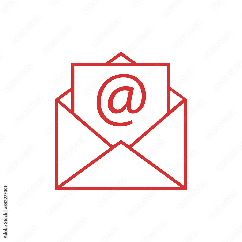 Mail sign or envelope vector icon. Outline red open envelope. Message vector icon isolated. Mail sign or envelope vector icon. Outline red open envelope. Message vector icon isolated.