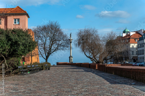 Royal King Zigmunt monument  at empty Old Town in Warsaw photo