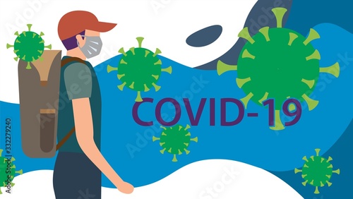 COVID-19 hygiene promotion with wearing a face mask, sanitizing with alcohol and washing your hands in flat style,working home