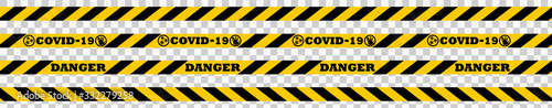 Corona virus 2019-nCoV Quarantine Ribbon Vector illustration. Global Pandemic COVID-19 Caution Concept Symbol. Warning coronavirus. Isolated on transparent background. Vector