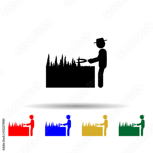 Man shearing of shrubs multi color icon. Simple glyph, flat vector of gardening icons for ui and ux, website or mobile application