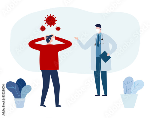covid-19, Doctor Consultation and diagnosis of epidemic virus wuhan coronavirus 2019-ncov pandemic medical health risk concepts Vector illustration flat.