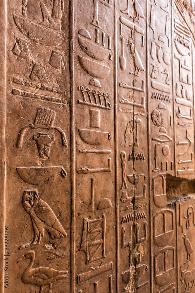 Egyptian hieroglyphs inside the Mortuary Temple of Hatshepsut Egyptian hieroglyphs inside the Mortuary Temple of Hatshepsut