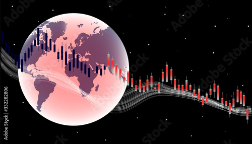 Vector stock market illustration. Changes in the stock market due to a coronavirus pandemic . Forex trading graph in graphical form. World economic crisis. 2019-nCov. Illustration of an infected Earth