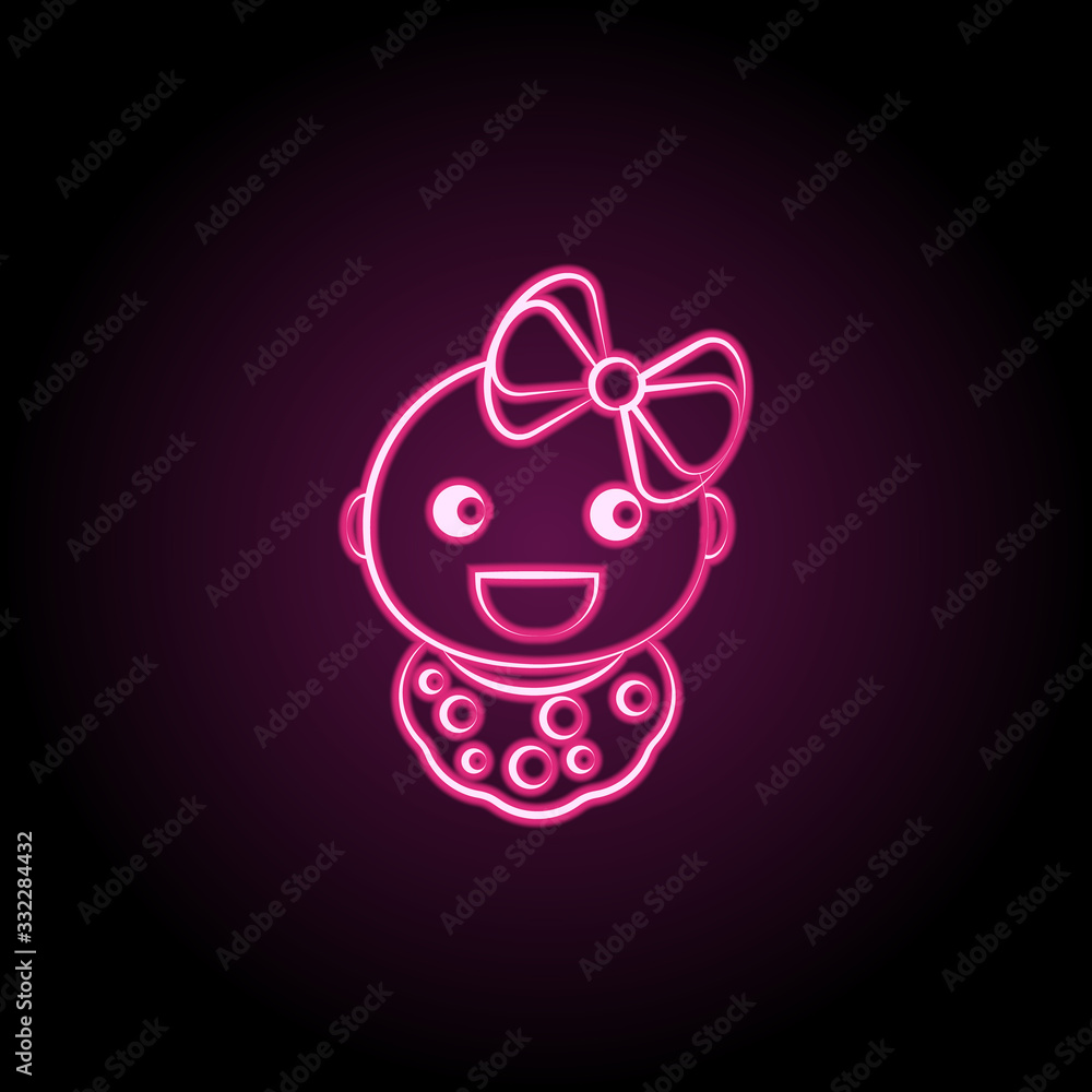 Girl baby bib neon icon. Simple thin line, outline vector of maternity icons for ui and ux, website or mobile application Girl baby bib neon icon. Simple thin line, outline vector of maternity icons for ui and ux, website or mobile application
